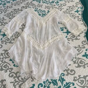 Elegant White Lace Trim Swim Coverup